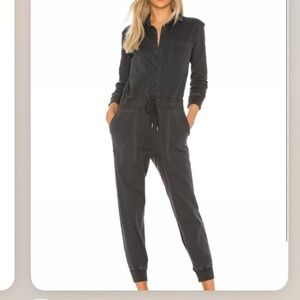 James Perse Mixed Media Utility Jumpsuit, Black, James Perse Size 1, NWT